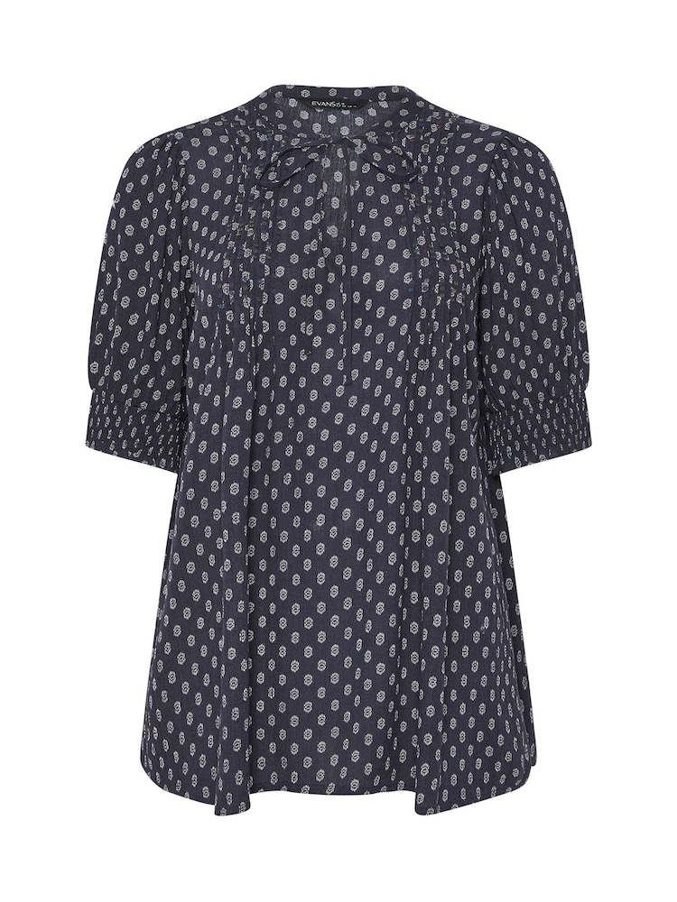 Evans Blue Short Sleeve Pintuck Boho Blouse - Image 5 of 5 Evans Blue Short Sleeve Pintuck Boho Blouse - Image 5 of 5