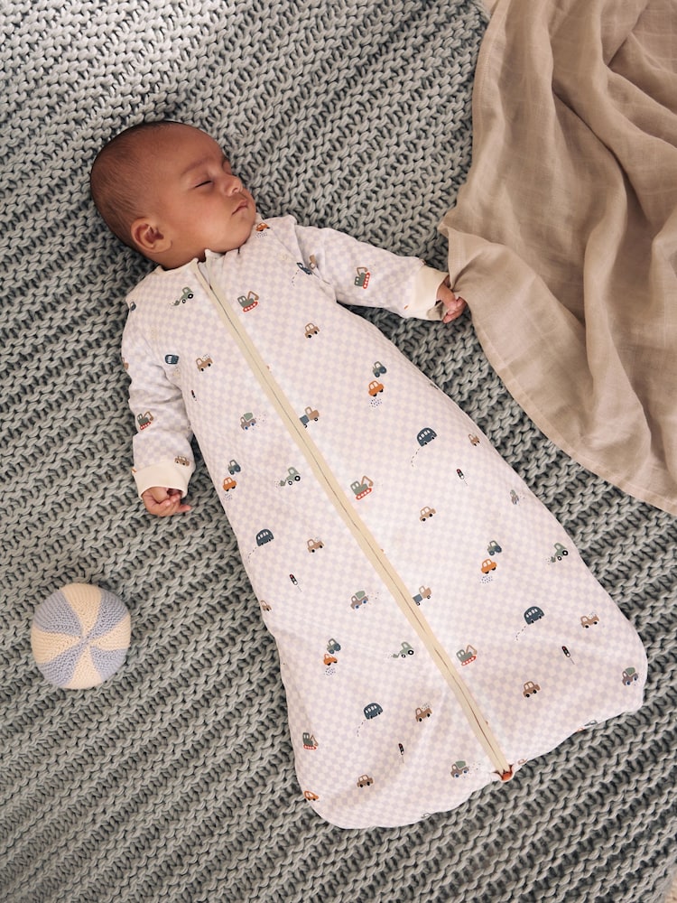 Checkerboard Cars 2.5 Tog Removable Sleeve Baby Sleep Bag - Image 1 of 5 Checkerboard Cars 2.5 Tog Removable Sleeve Baby Sleep Bag - Image 1 of 5