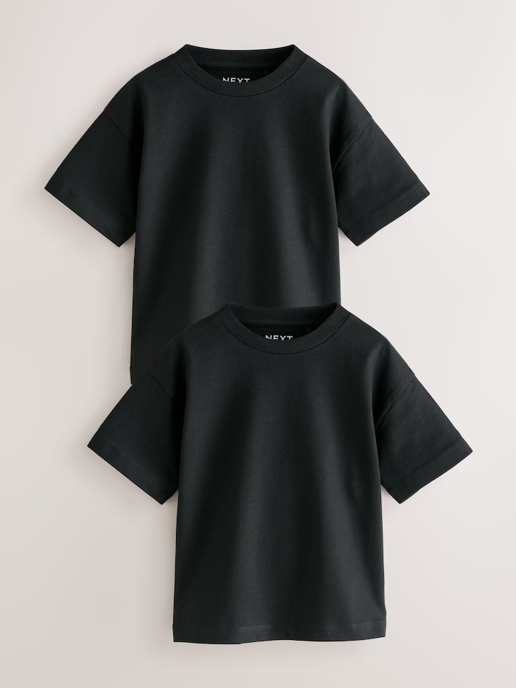 Black Short Sleeve Plain T-Shirts 2 Pack (3mths-7yrs) - Image 1 of 5