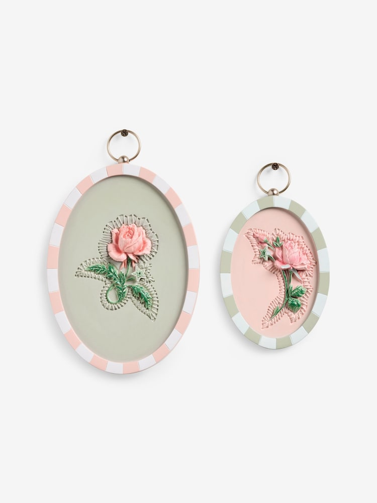 Cath Kidston Set of 2 Pink/Green Wall Plaques - Image 1 of 2 Cath Kidston Set of 2 Pink/Green Wall Plaques - Image 1 of 2