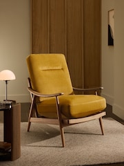 Fine Chenille Ochre Yellow Hampton High Back High Back Wooden Accent Chair - Image 1 of 11