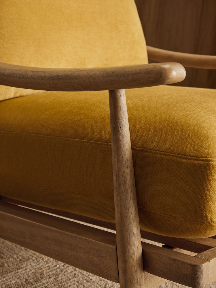 Fine Chenille Ochre Yellow Hampton High Back High Back Wooden Accent Chair - Image 2 of 11 Fine Chenille Ochre Yellow Hampton High Back High Back Wooden Accent Chair - Image 2 of 11