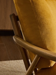 Fine Chenille Ochre Yellow Hampton High Back High Back Wooden Accent Chair - Image 5 of 11