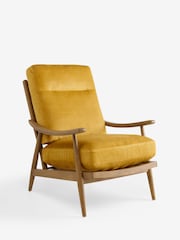 Fine Chenille Ochre Yellow Hampton High Back High Back Wooden Accent Chair - Image 8 of 11
