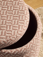 Linen Look Geo Blush Pink Stella Storage Round Stool - Image 3 of 4