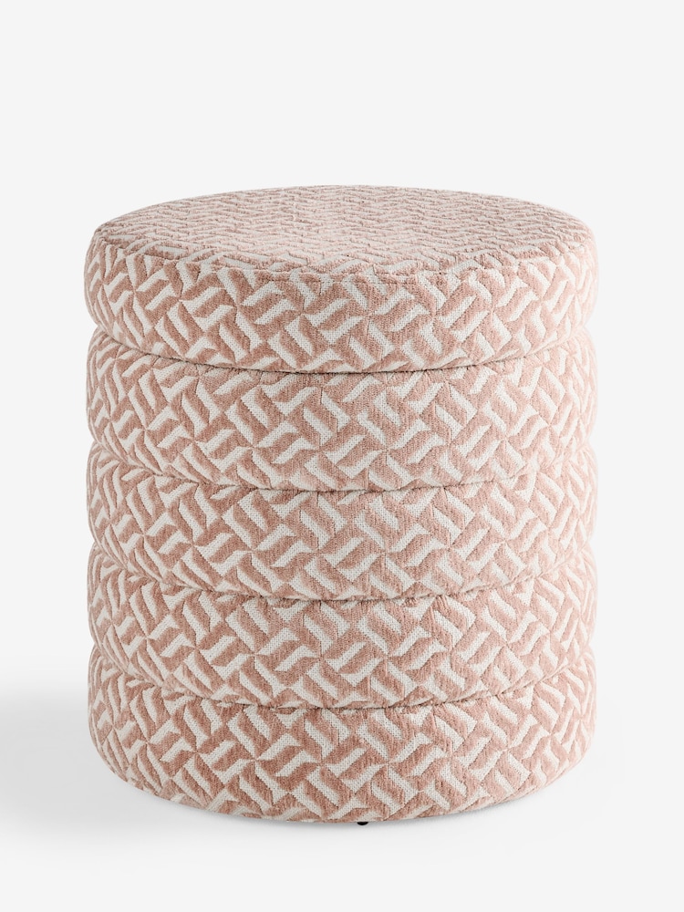 Linen Look Geo Blush Pink Stella Storage Round Stool - Image 4 of 4 Linen Look Geo Blush Pink Stella Storage Round Stool - Image 4 of 4