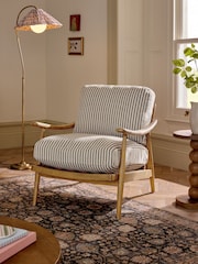 Chenille Stripe Moss Green Hampton Wooden Accent Chair - Image 1 of 6