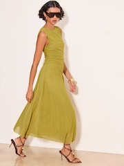 Lipsy Lime Green Dropped Aysm Waist Mesh Sleeveless Midi Dress - Image 1 of 5