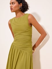 Lipsy Lime Green Dropped Aysm Waist Mesh Sleeveless Midi Dress - Image 2 of 5