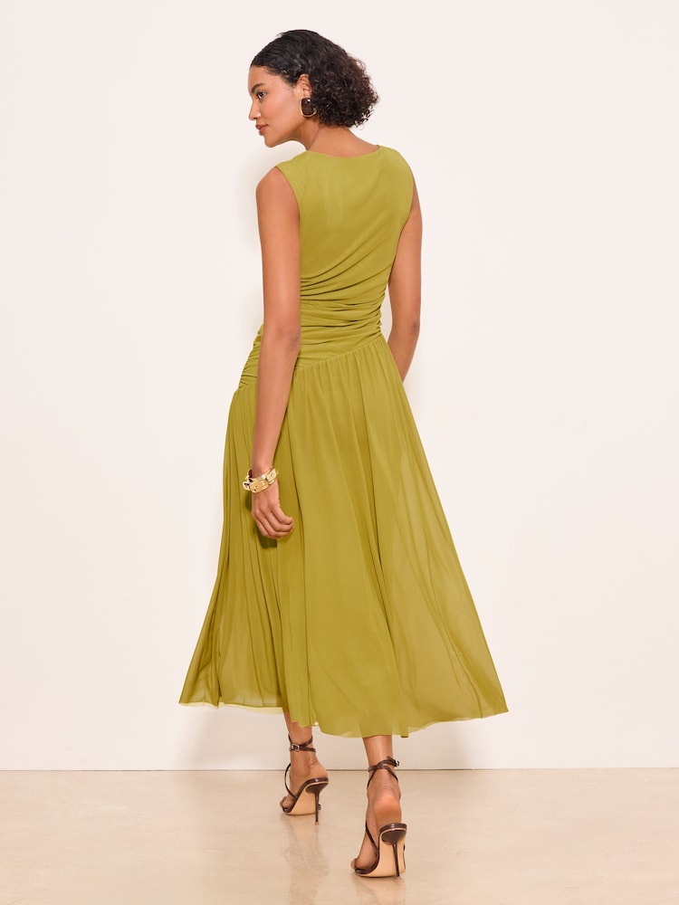 Lipsy Lime Green Dropped Aysm Waist Mesh Sleeveless Midi Dress - Image 5 of 5 Lipsy Lime Green Dropped Aysm Waist Mesh Sleeveless Midi Dress - Image 5 of 5