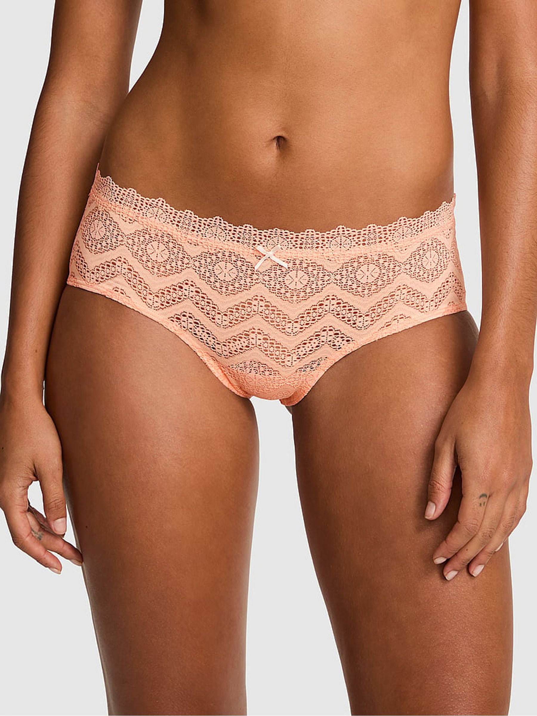 Victoria's Secret PINK Peach Tree Orange Cheeky Crochet Lace Knickers