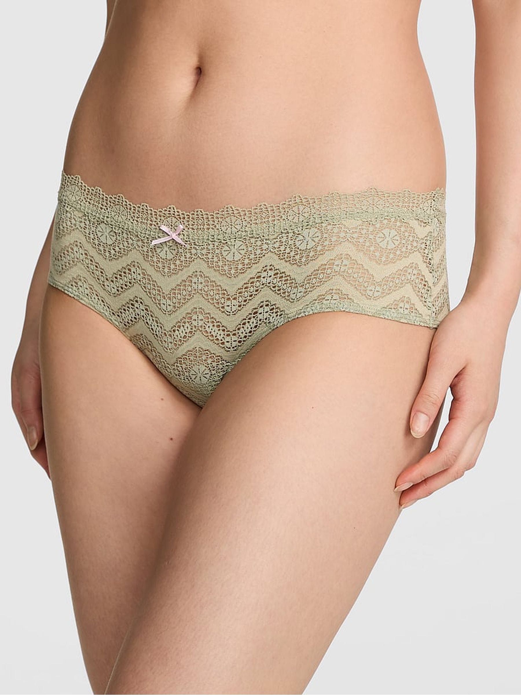 Victoria's Secret PINK Slate Green Cheeky Crochet Lace Knickers