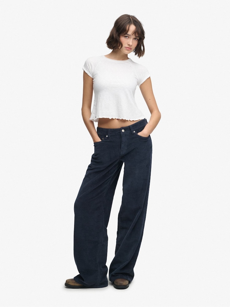 Superdry Blue Mid Baggy Jumbo Cord Trousers - Image 1 of 5