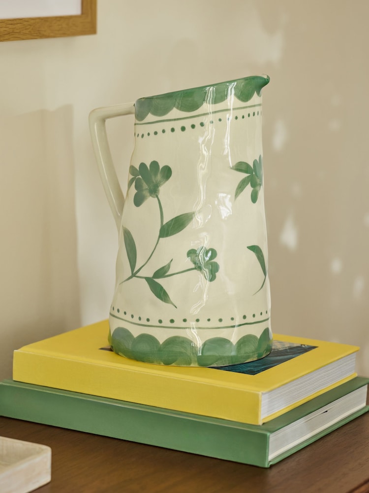 Cath Kidston Green/White Handpainted Jug - Image 2 of 5 Cath Kidston Green/White Handpainted Jug - Image 2 of 5