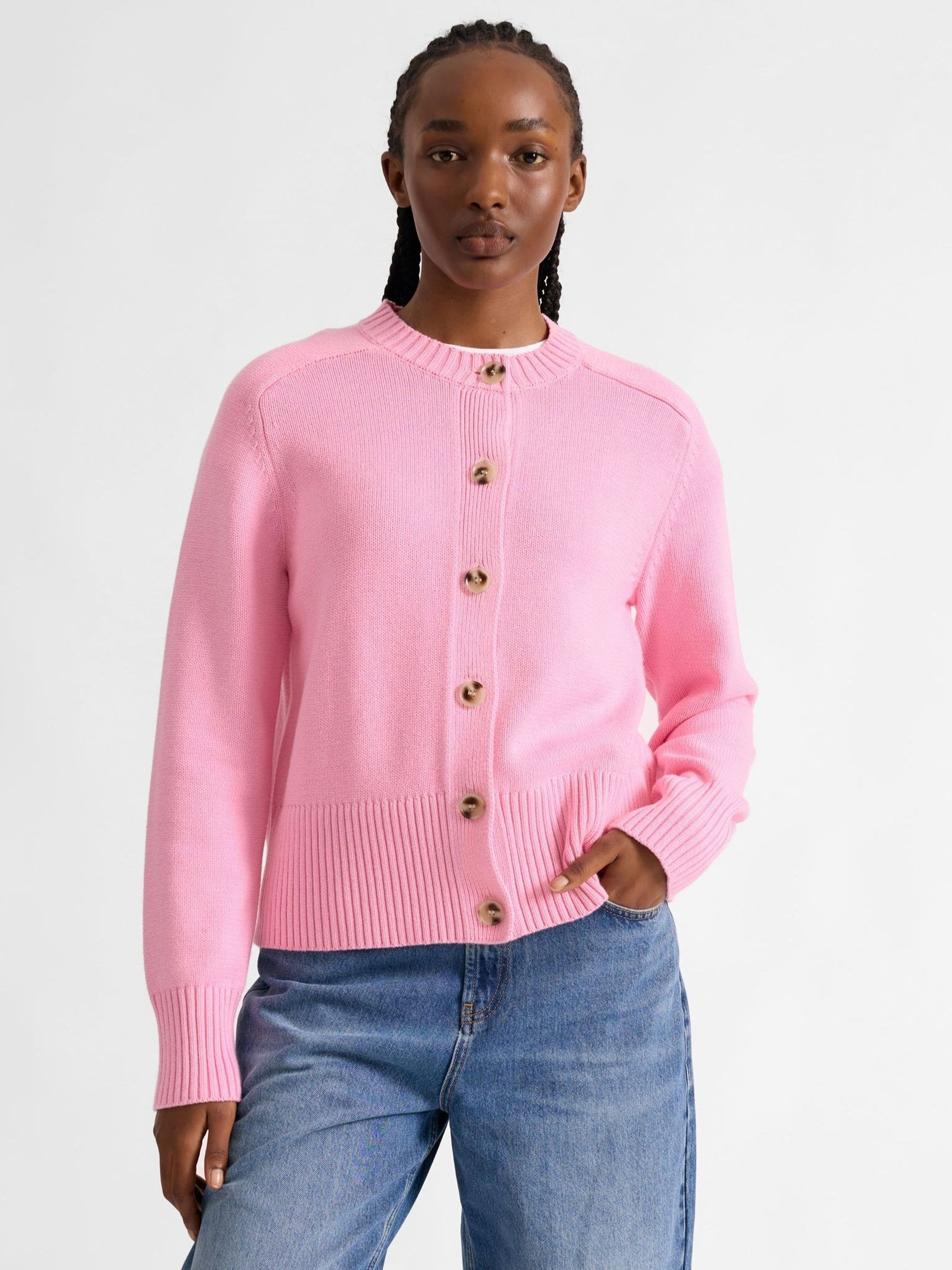 Buy Albaray Pink Cotton Crew Neck Cardigan from the Next UK online