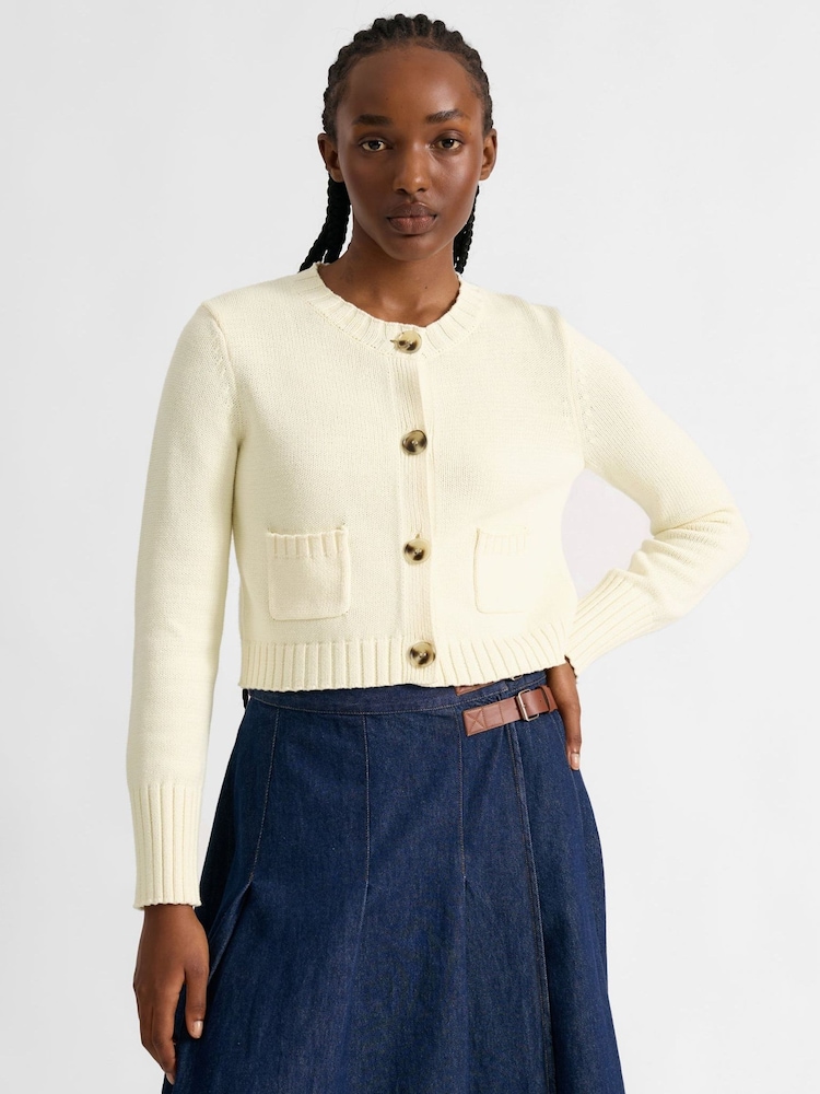 Albaray Krem Avkortet Bomulls Cardigan - Bilde 1 av 4