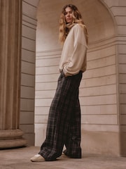 Black/Rust Check - Contrast Waistband Wide Leg Trousers - صورة 1 من 9