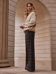 Black/Rust Check - Contrast Waistband Wide Leg Trousers - صورة 2 من 9