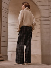 Black/Rust Check - Contrast Waistband Wide Leg Trousers - صورة 4 من 9