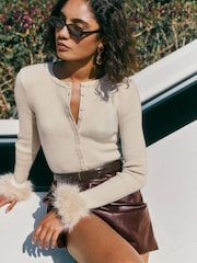 Friends Like These Cream Fur Trim Cardigan - Image 1 of 5