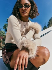 Friends Like These Cream Fur Trim Cardigan - Image 5 of 5
