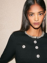Friends Like These Black Structured Embellished Knit Mini Dress - Image 2 of 4