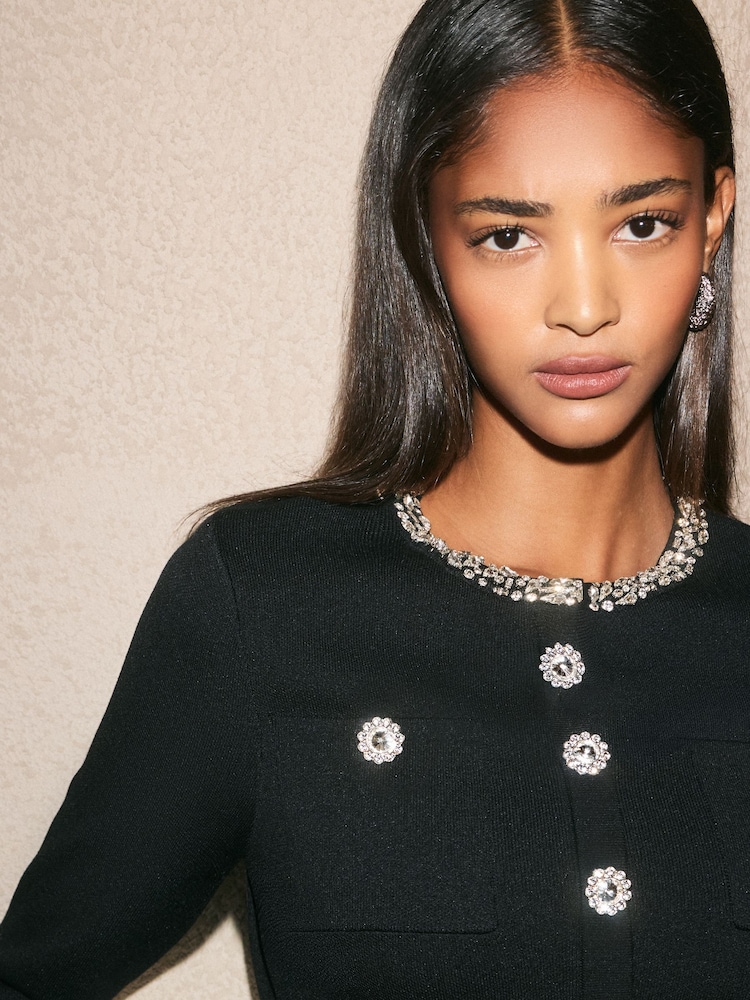 Friends Like These Black Structured Embellished Knit Mini Dress - Image 2 of 4