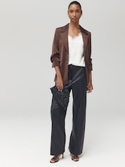 Black Faux Leather Textured Wide Leg Trousers - Image 1 of 8