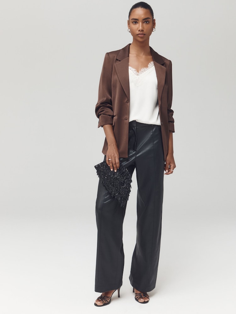 Black Faux Leather Textured Wide Leg Trousers - Image 1 of 8