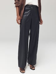 Black Faux Leather Textured Wide Leg Trousers - Image 3 of 8