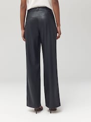Black Faux Leather Textured Wide Leg Trousers - Image 4 of 8
