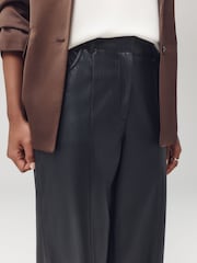 Black Faux Leather Textured Wide Leg Trousers - Image 5 of 8