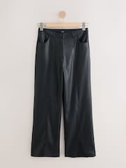Black Faux Leather Textured Wide Leg Trousers - Image 6 of 8