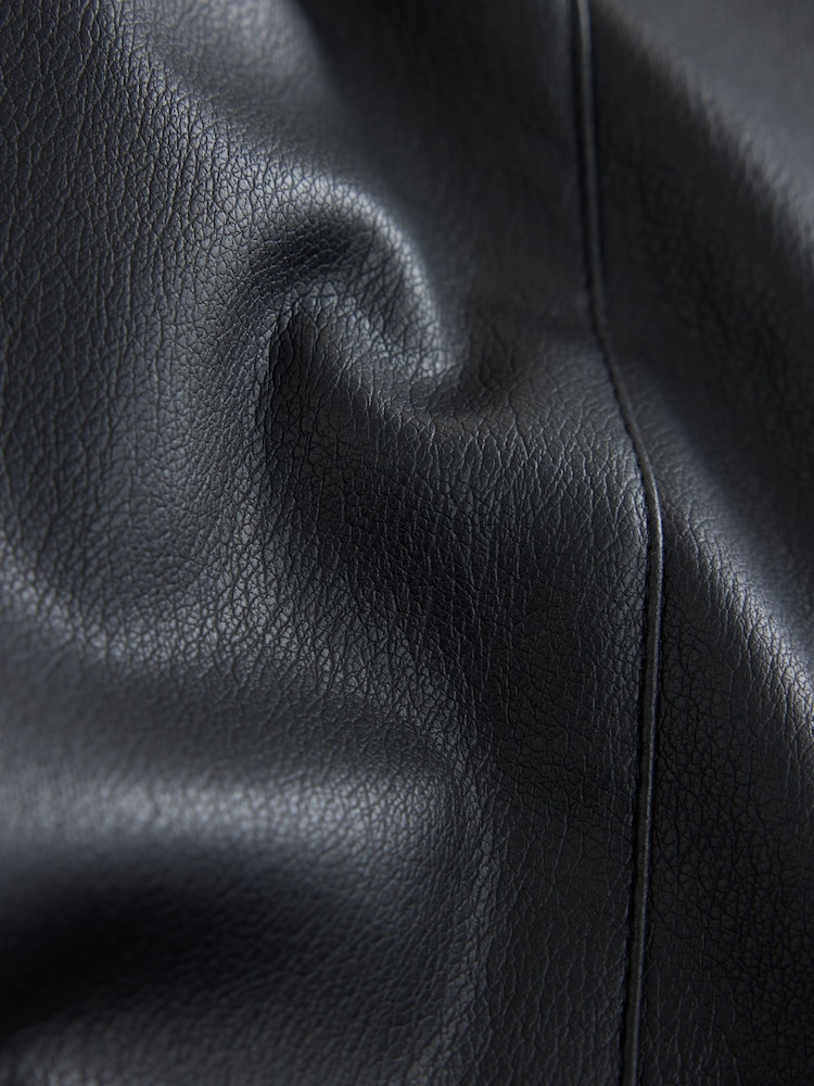 Black Faux Leather Textured Wide Leg Trousers - Image 8 of 8