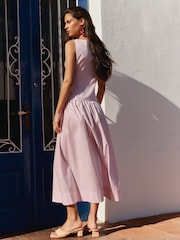BHOEM Pink Poplin Cotton Gathering Waist Midi Dress - Image 4 of 5