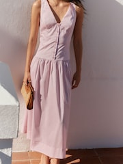 BHOEM Pink Poplin Cotton Gathering Waist Midi Dress - Image 5 of 5