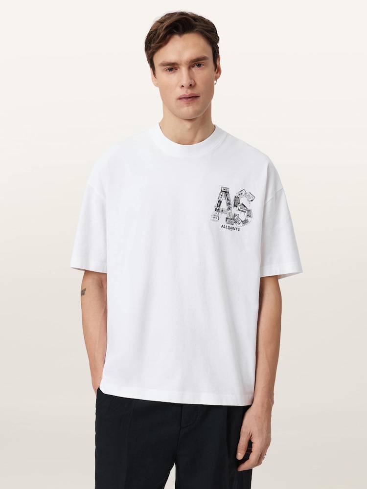 AllSaints White Mixtape Short Sleeve Crew Neck T-Shirt - Image 2 of 7