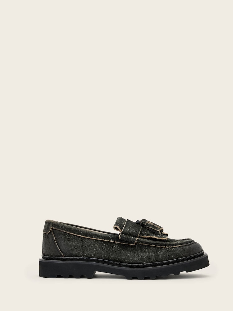 AllSaints Grey Skiff Tassel Loafers - Image 1 of 5