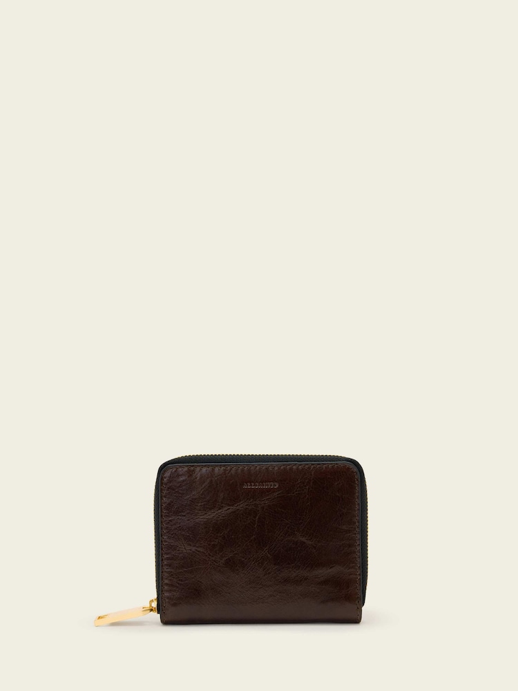 AllSaints Brown Lena Hex Zip Wallet - Image 1 of 6