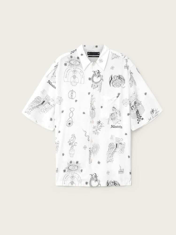 AllSaints Cream Terra Short Sleeve Shirt - Image 6 of 6