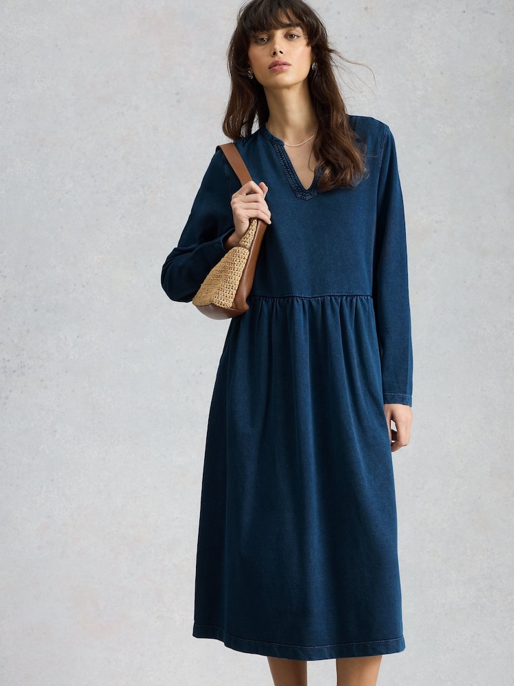 white stuff blue dress White Stuff Lila Embroidered Dress, Navy