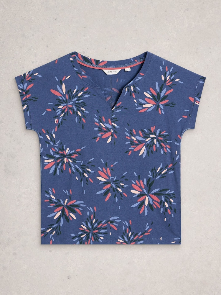 White Stuff Blue Nelly Notch Neck T-Shirt - Image 1 of 2