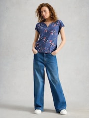 White Stuff Blue Nelly Notch Neck T-Shirt - Image 3 of 6