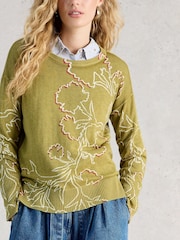 White Stuff Green Olive Print Jumper - Image 3 of 6