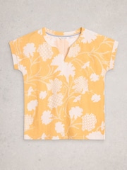 White Stuff Yellow Nelly Notch Neck T-Shirt - Image 5 of 6