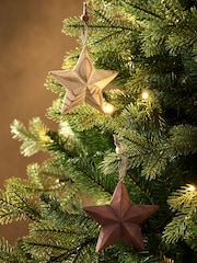 Set of 2 Brown Wooden Star Baubles - Image 1 of 4
