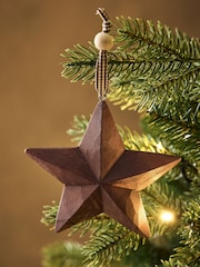 Set of 2 Brown Wooden Star Baubles - Image 2 of 4