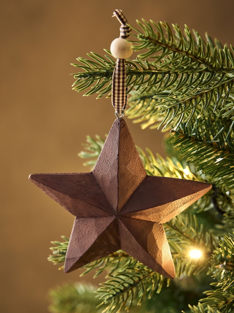Set of 2 Brown Wooden Star Baubles - Image 2 of 4 Set of 2 Brown Wooden Star Baubles - Image 2 of 4