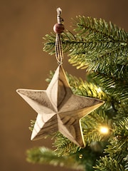 Set of 2 Brown Wooden Star Baubles - Image 3 of 4