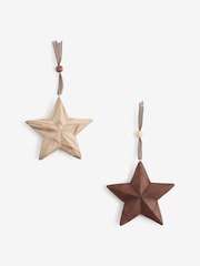 Set of 2 Brown Wooden Star Baubles - Image 4 of 4